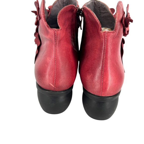 Socofy Red Floral Embellished Ankle Boots Size 39 US 8 - Picture 6 of 13
